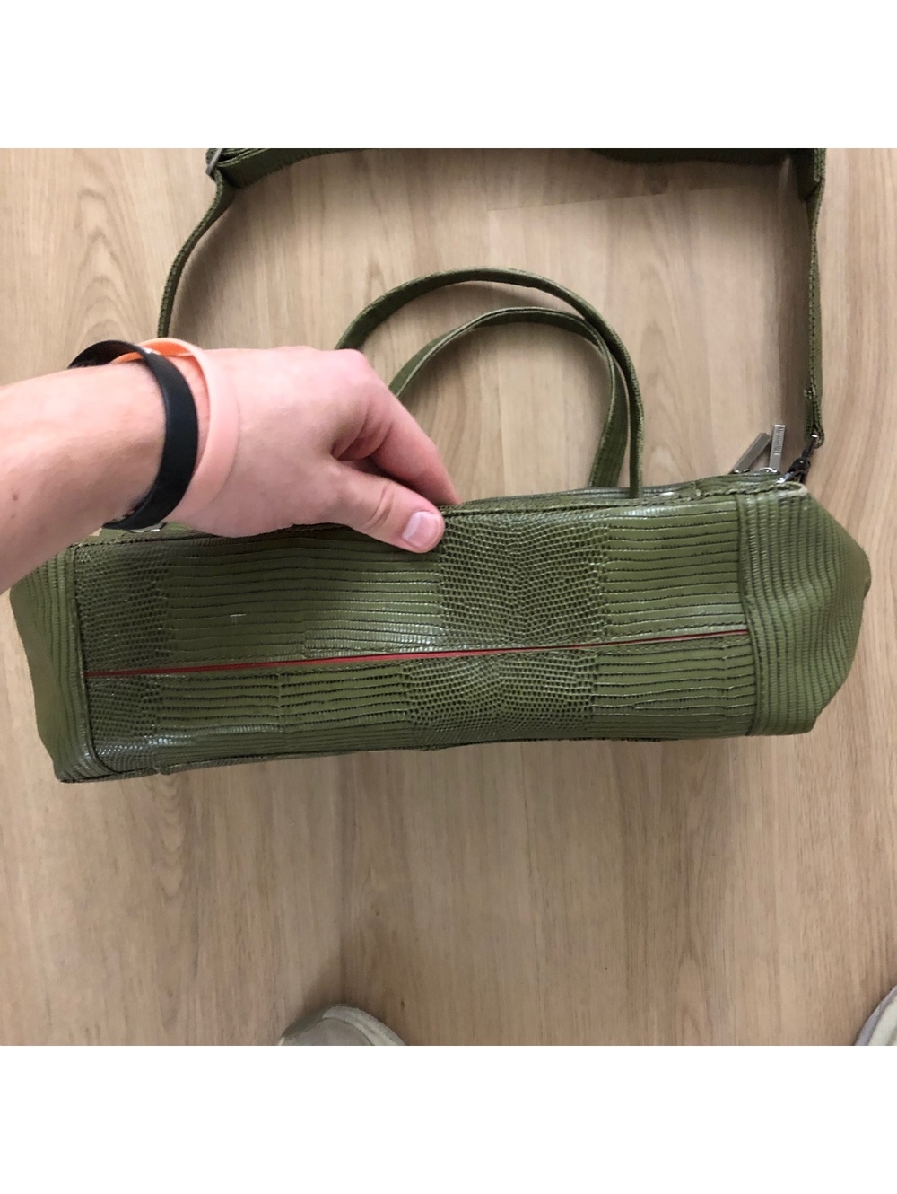 HAMMITT LARGE DANIEL SATCHEL OLIVE GREEN LIZARD SCALE SKIN PURSE SHOULDER BAG - Picture 5 of 8